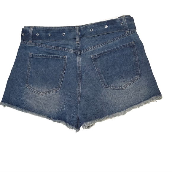 Cali 1850 Denim Shorts Sz 11/30 Belted Frayed Hem Cutoff Festival NWT - Picture 2 of 3